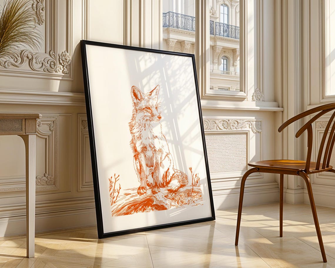Wild Fox Ink Sketch Line Art Animal Illustration Drawing Trendy Poster Wall Print Modern Home Decor - Image 4
