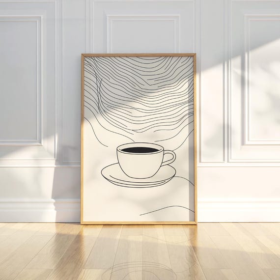 Minimalist Coffee Tea Cup Zen Line Art Sketch Drawing Painting Trendy Poster Wall Print Modern Home Decor
