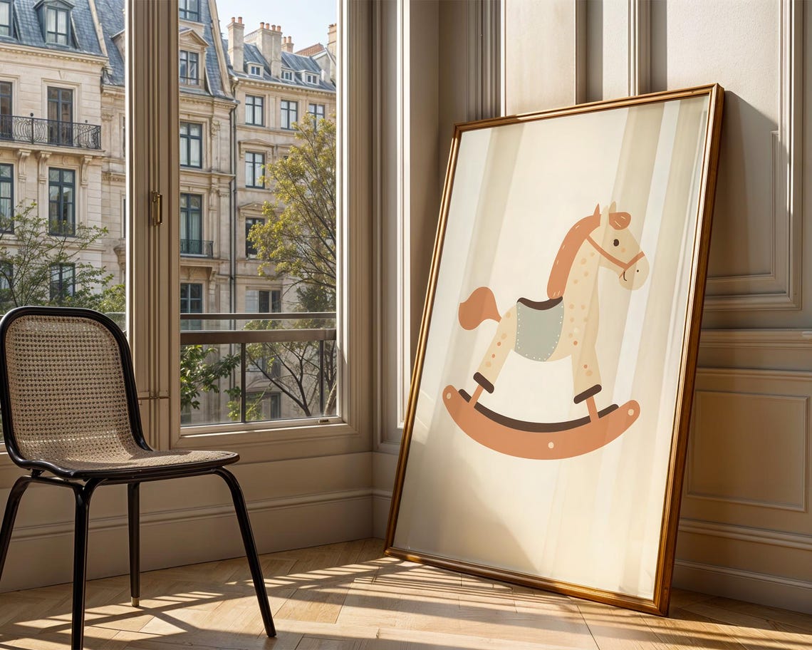Minimalist Rocking Horse Nursery Decor Print Trendy Wall Art Room Prints Poster Gift - Image 3