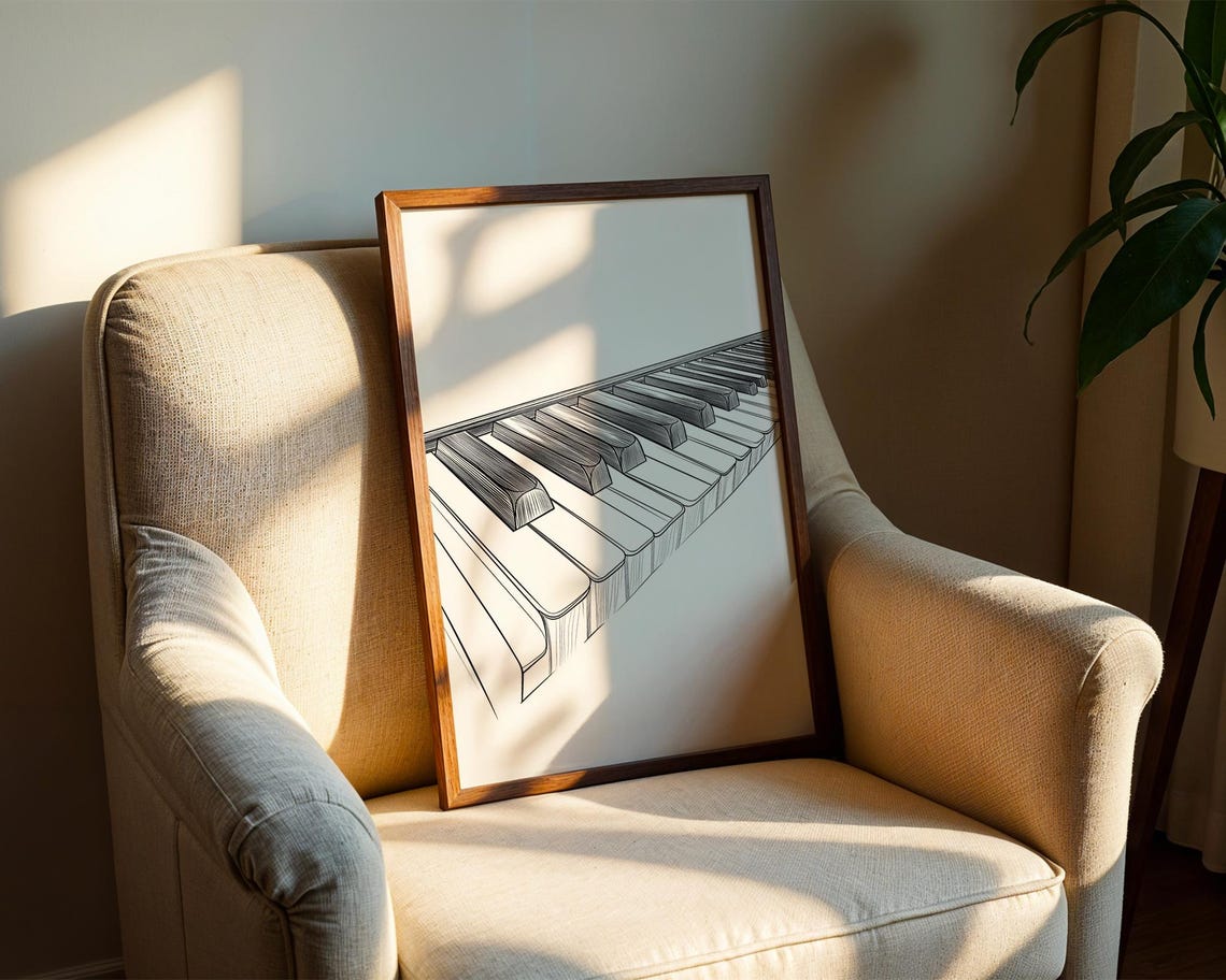 Grand Piano Keyboard Dramatic Angle Detailed Ink Sketch Music Poster - Image 2