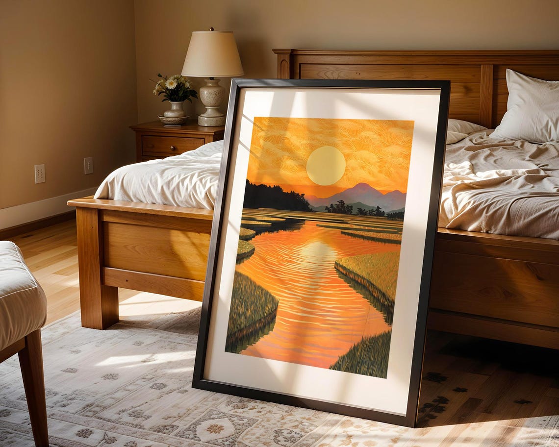 Golden Hour River Sunset Winding Wetland Water Landscape Poster - Image 4
