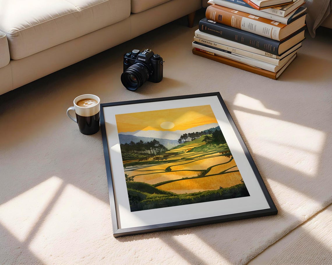 Golden Sunset Over Terraced Rice Paddies Mountain Art Poster - Image 5