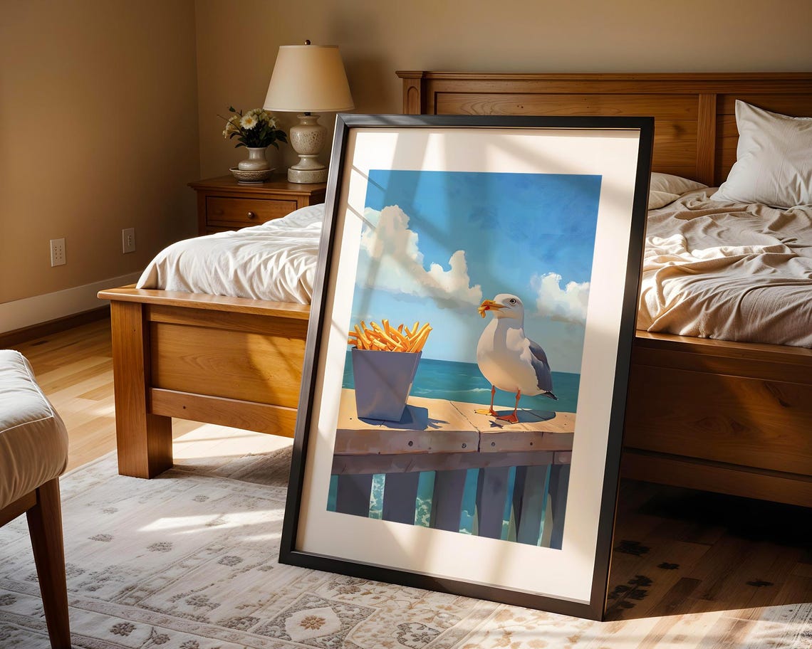 Seagull Stealing French Fries Sunny Pier Ocean Beach Humor Poster - Image 5