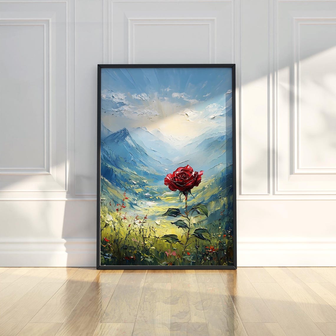 Red Rose Mountain Landscape Oil Painting Romantic Art Poster