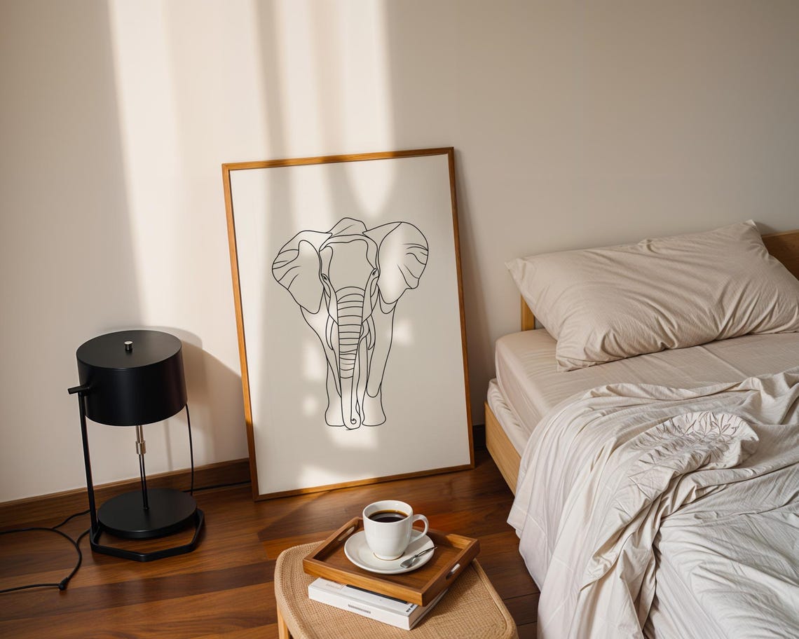 Majestic Elephant Minimalist Line Art Wildlife Portrait Poster - Image 2