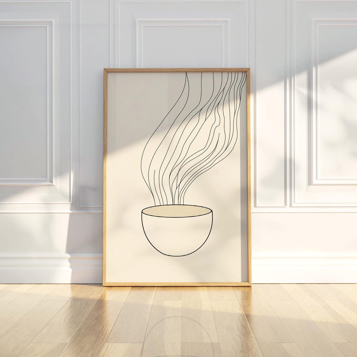 Warm Steaming Tea Cup Continuous Line Art Zen Kitchen Poster