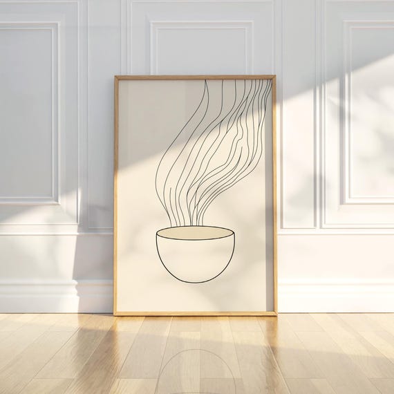 Abstract Minimalist Tea Cup Zen Line Art Sketch Drawing Painting Trendy Poster Wall Print Modern Home Decor