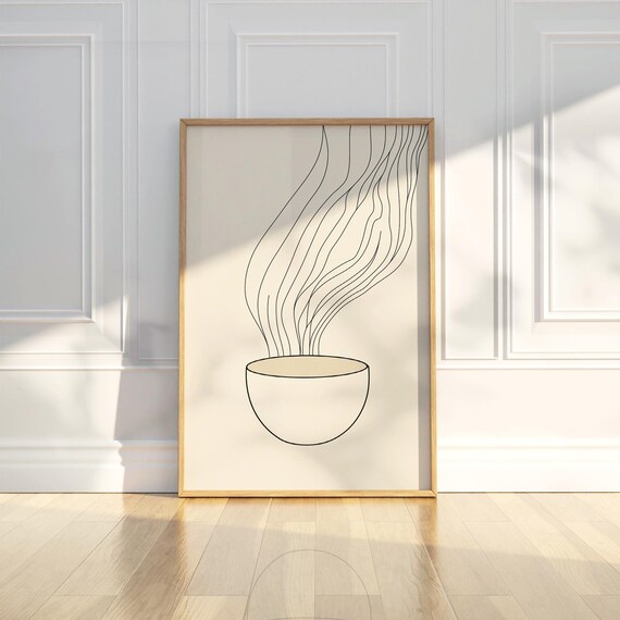 Warm Steaming Tea Cup Continuous Line Art Zen Kitchen Poster
