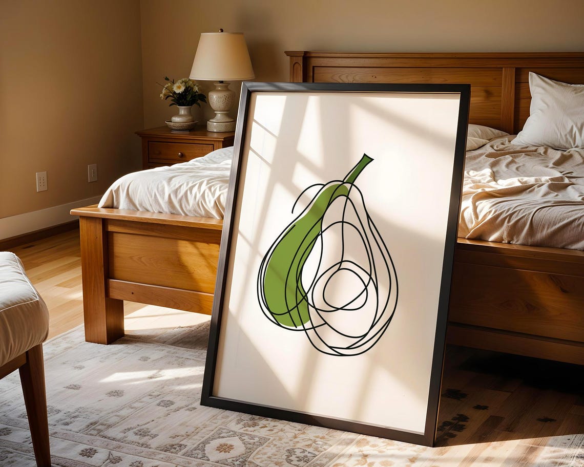 Minimalist Modern Avocado Line Art Green Fruit Drawing Poster - Image 4