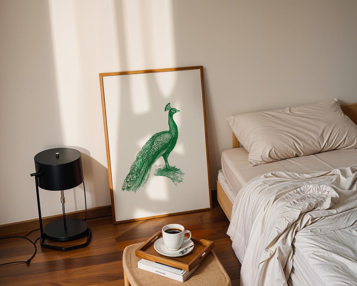 Green Peacock Vintage Engraving Bird Illustration Wildlife Poster - Image 3