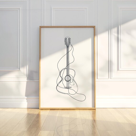 Continuous Line Acoustic Guitar Minimalist One Line Drawing Art Poster