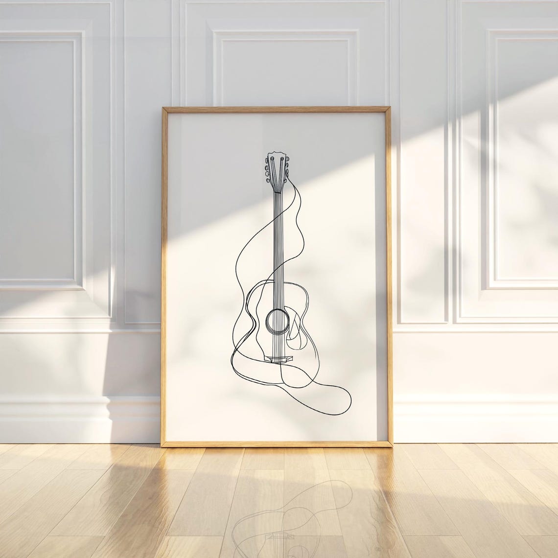 Continuous Line Acoustic Guitar Minimalist One Line Drawing Art Poster
