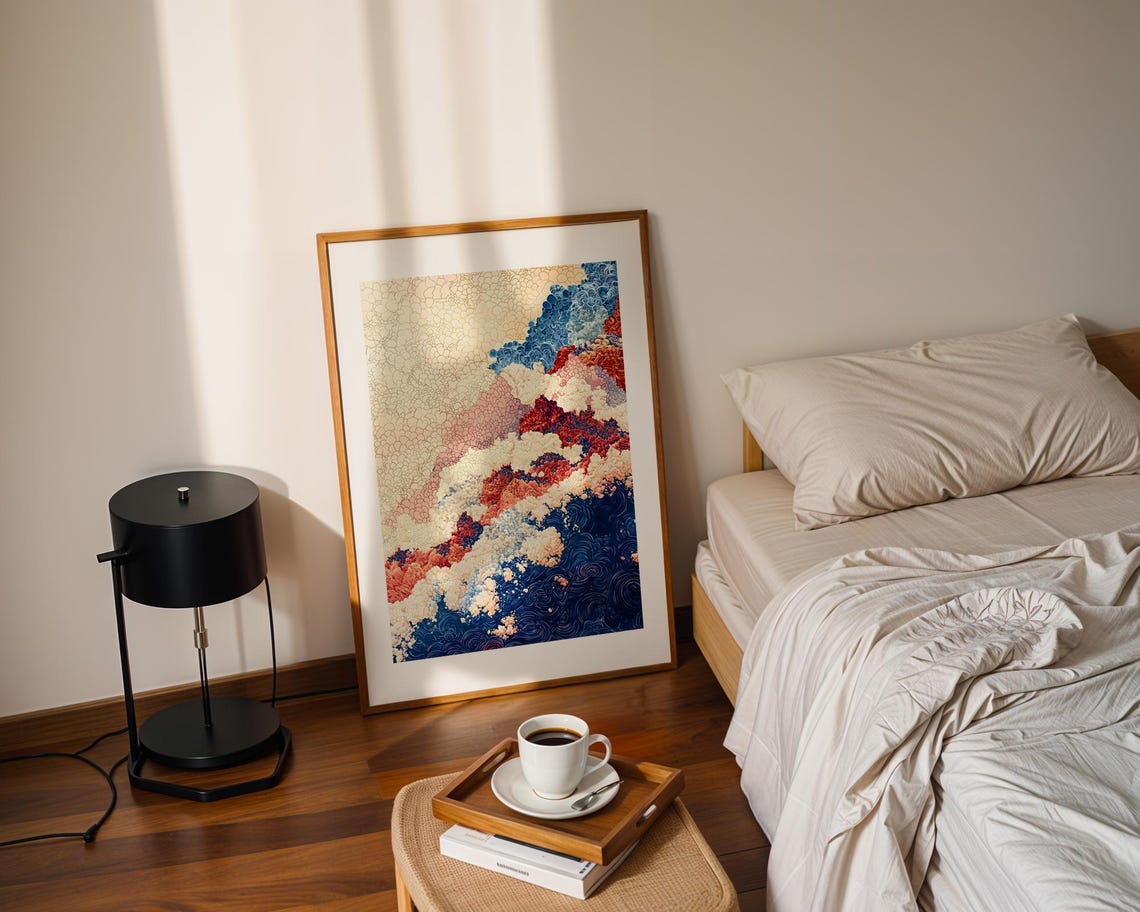 Japanese Ocean Wave Abstract Painting Blue Cloud Sea Art Poster - Image 3