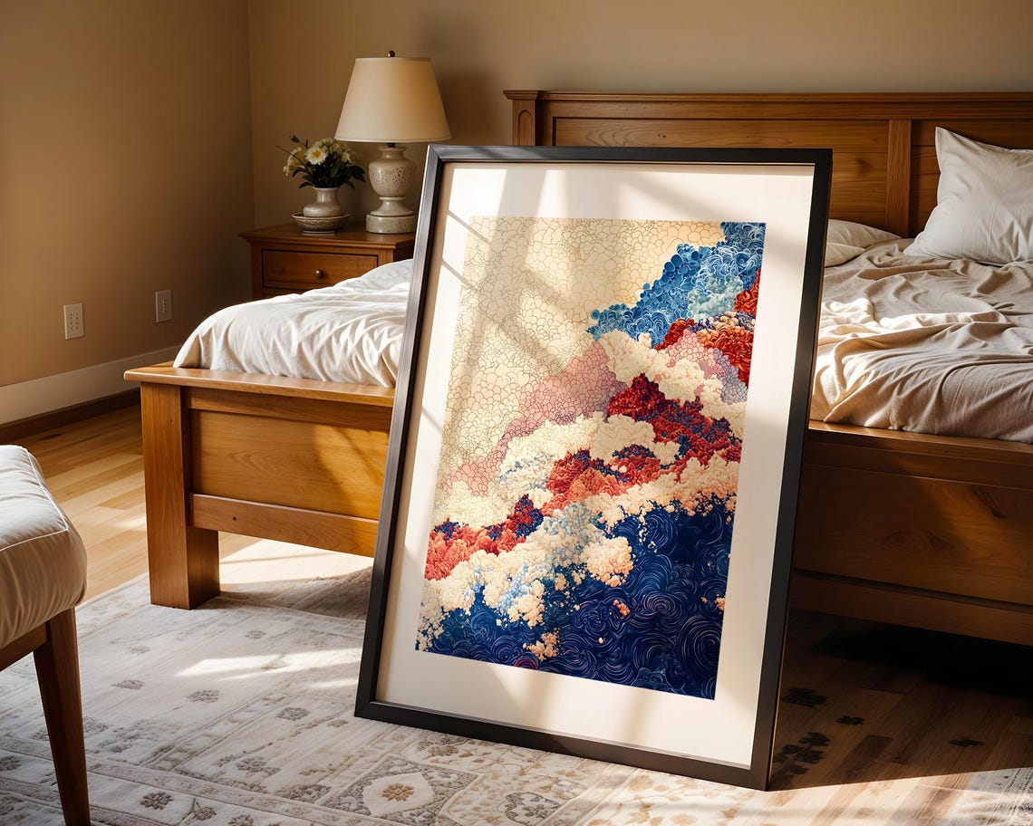 Japanese Ocean Wave Abstract Painting Blue Cloud Sea Art Poster - Image 5