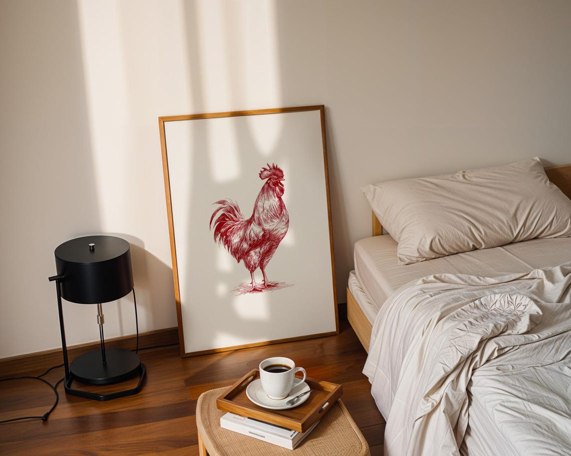 Proud Red Rooster Vintage Engraving Farm Bird Illustration Poster - Image 3
