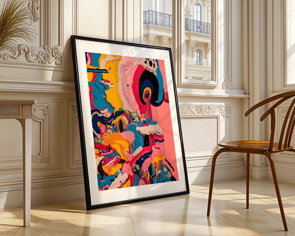 Vibrant Neon Fluid Abstract Drip Painting Modern Wall Poster - Image 3