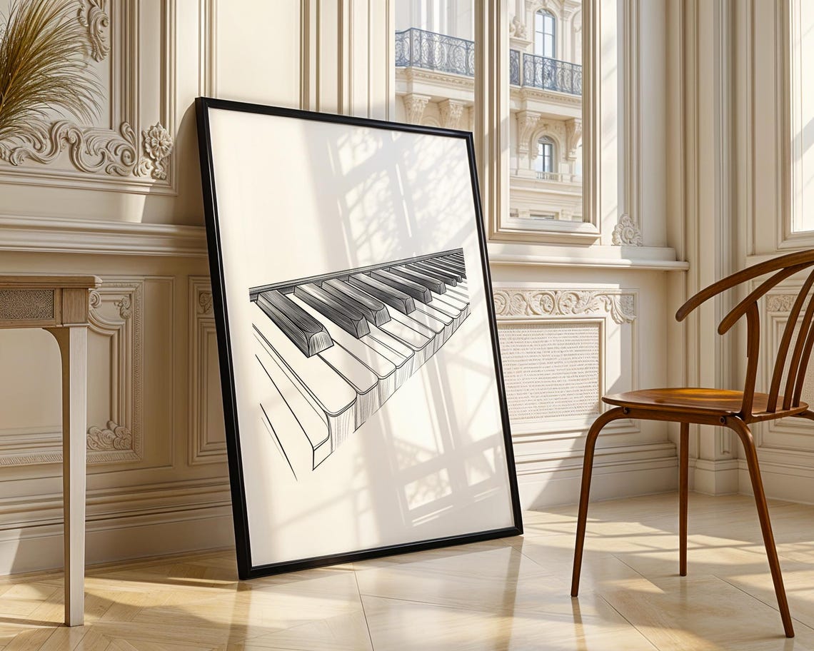 Grand Piano Keyboard Dramatic Angle Detailed Ink Sketch Music Poster - Image 4