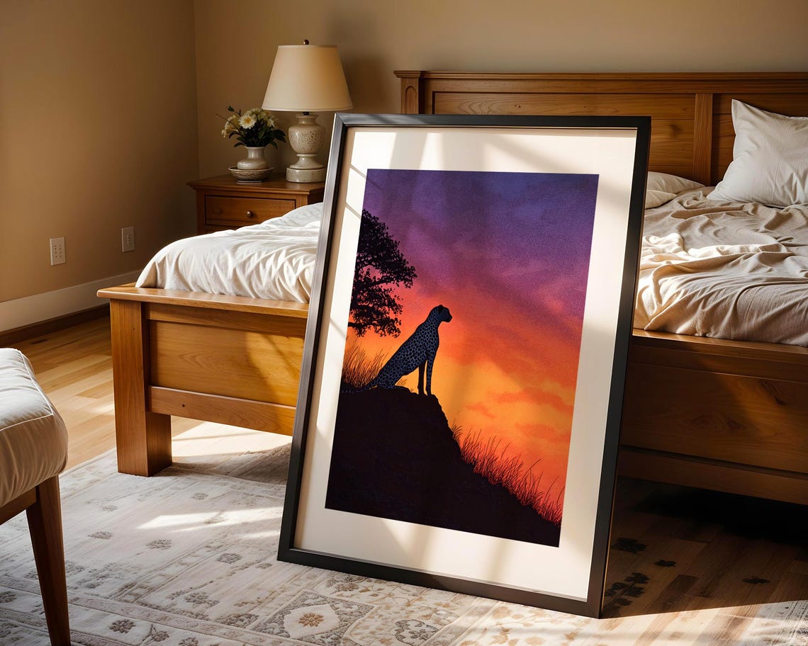 Leopard Silhouette Sunset Safari Wildlife Orange Purple Sky Poster - Image 5