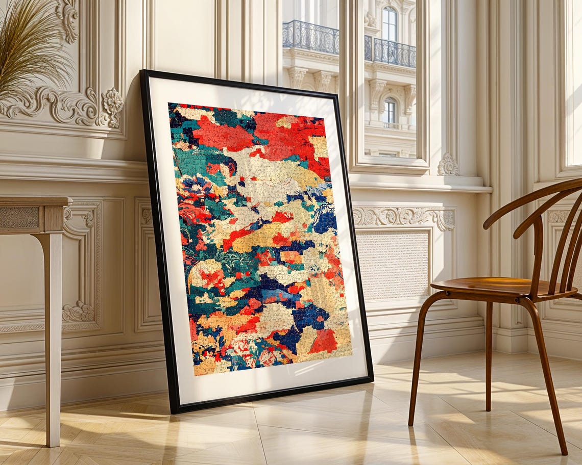 Abstract Floral Jigsaw Puzzle Art Colorful Modern Wall Poster - Image 3
