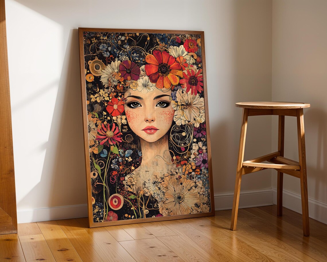 Woman Portrait Blooming Flowers Decorative Art Nouveau Style Poster