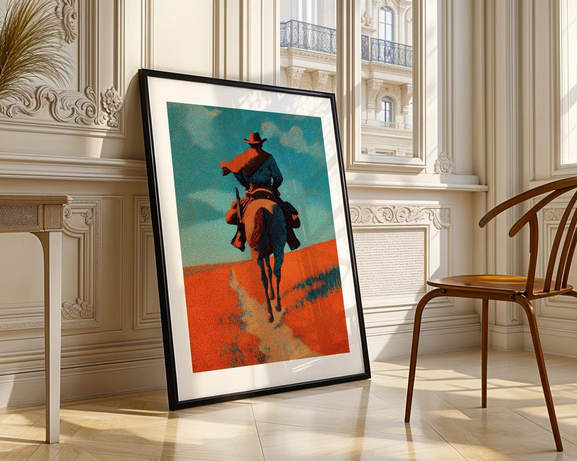 Lone Cowboy Riding Into Sunset Desert Trail Western Art Poster - Image 3