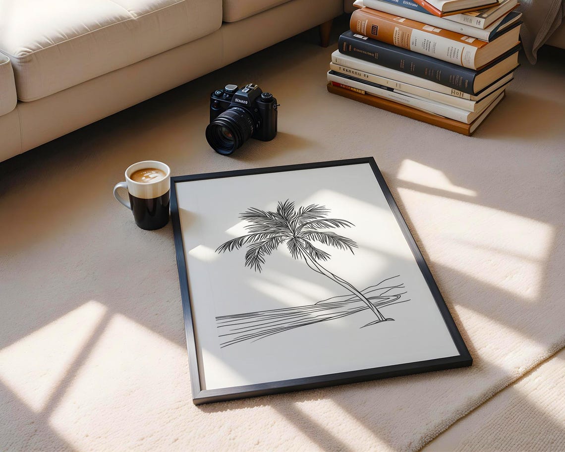 Minimalist Palm Tree Beach Ocean Sunset Line Drawing Wall Art - Image 6
