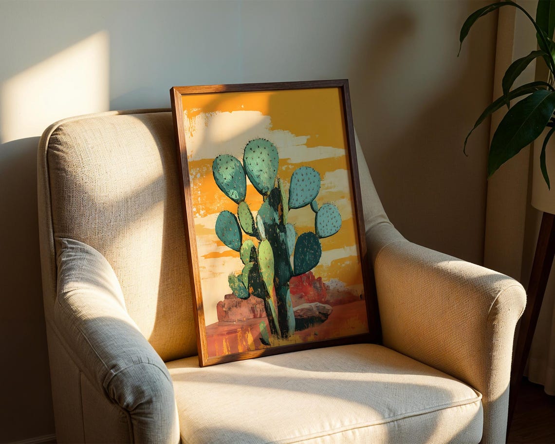 Vibrant Prickly Pear Cactus Southwestern Sunset Painting Poster - Image 2