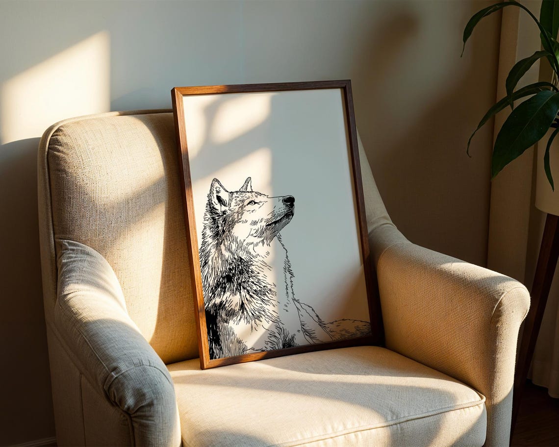 Wild Wolf Pencil Sketch Line Art Animal Illustration Drawing Trendy Poster Wall Print Modern Home Decor Gift - Image 2