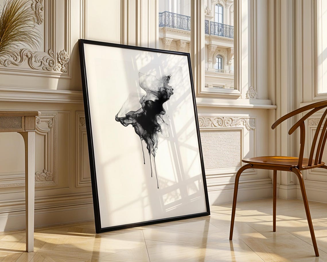 Dramatic Black Alcohol Ink Smoke Abstract Minimalist Art Poster - Image 4
