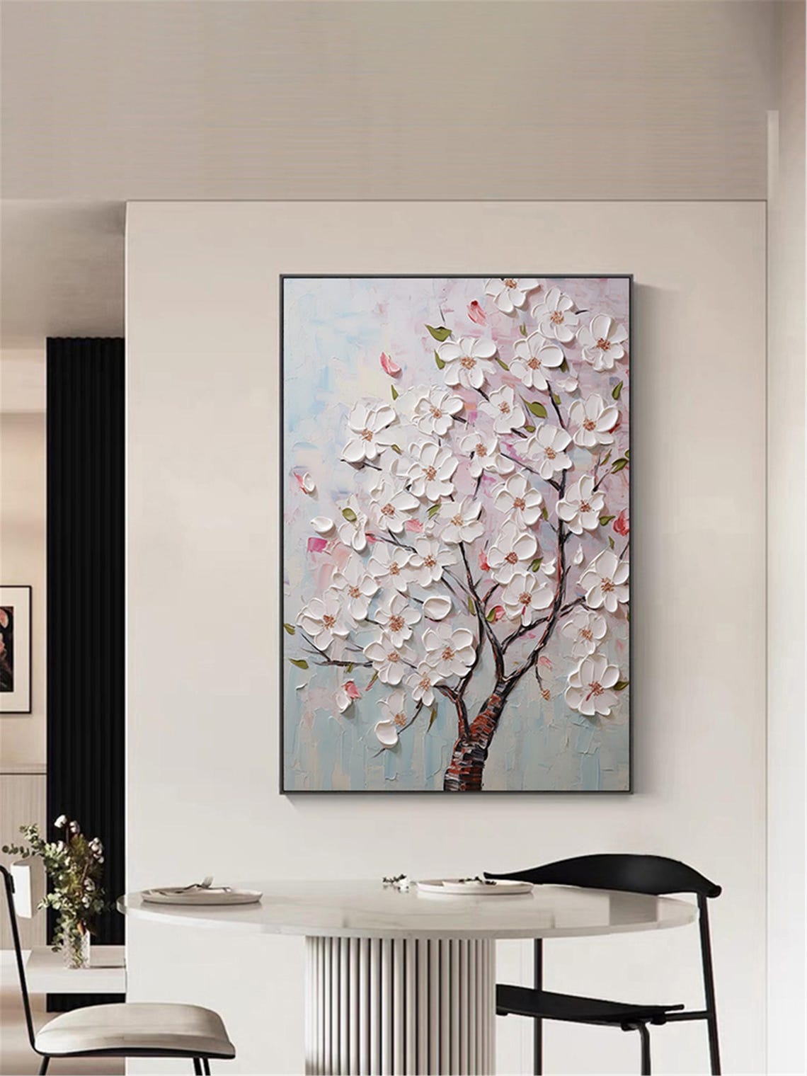 White Blossom Tree Branches Pale Blue Spring Floral Wall Art - Image 2