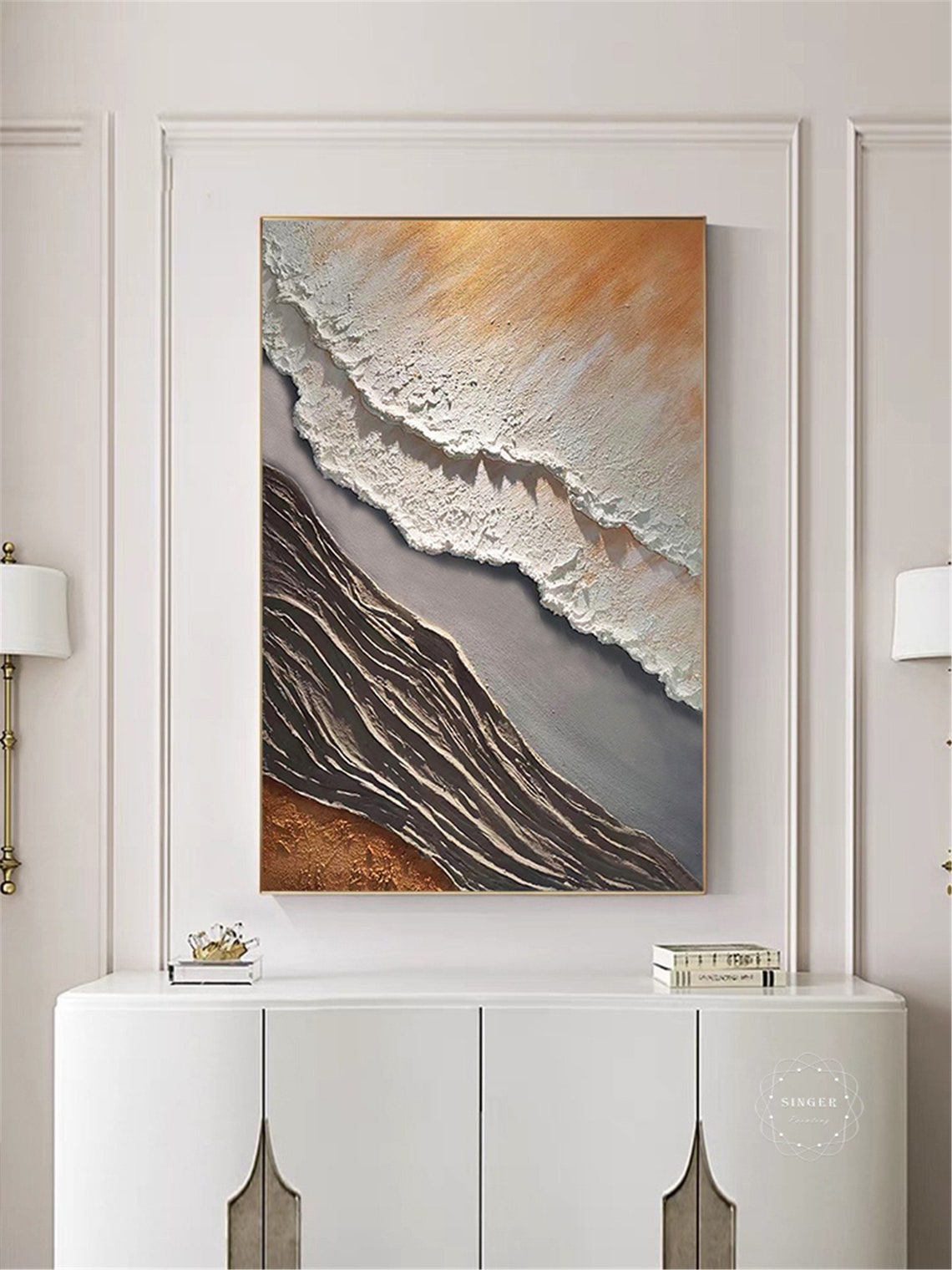 Brown Gray Abstract Ocean Wave 3D Textured Canvas Painting Poster - Image 4