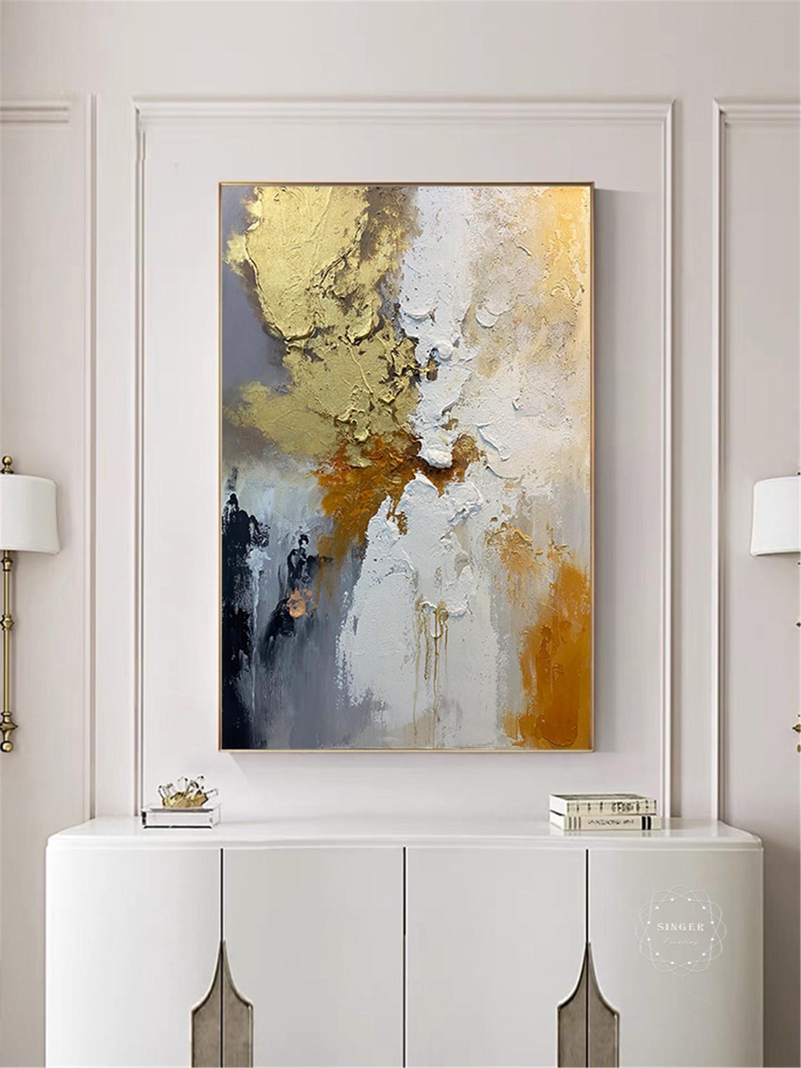 Abstract Gold and White Textured Impasto Modern Luxury Wall Art Poster - Image 2