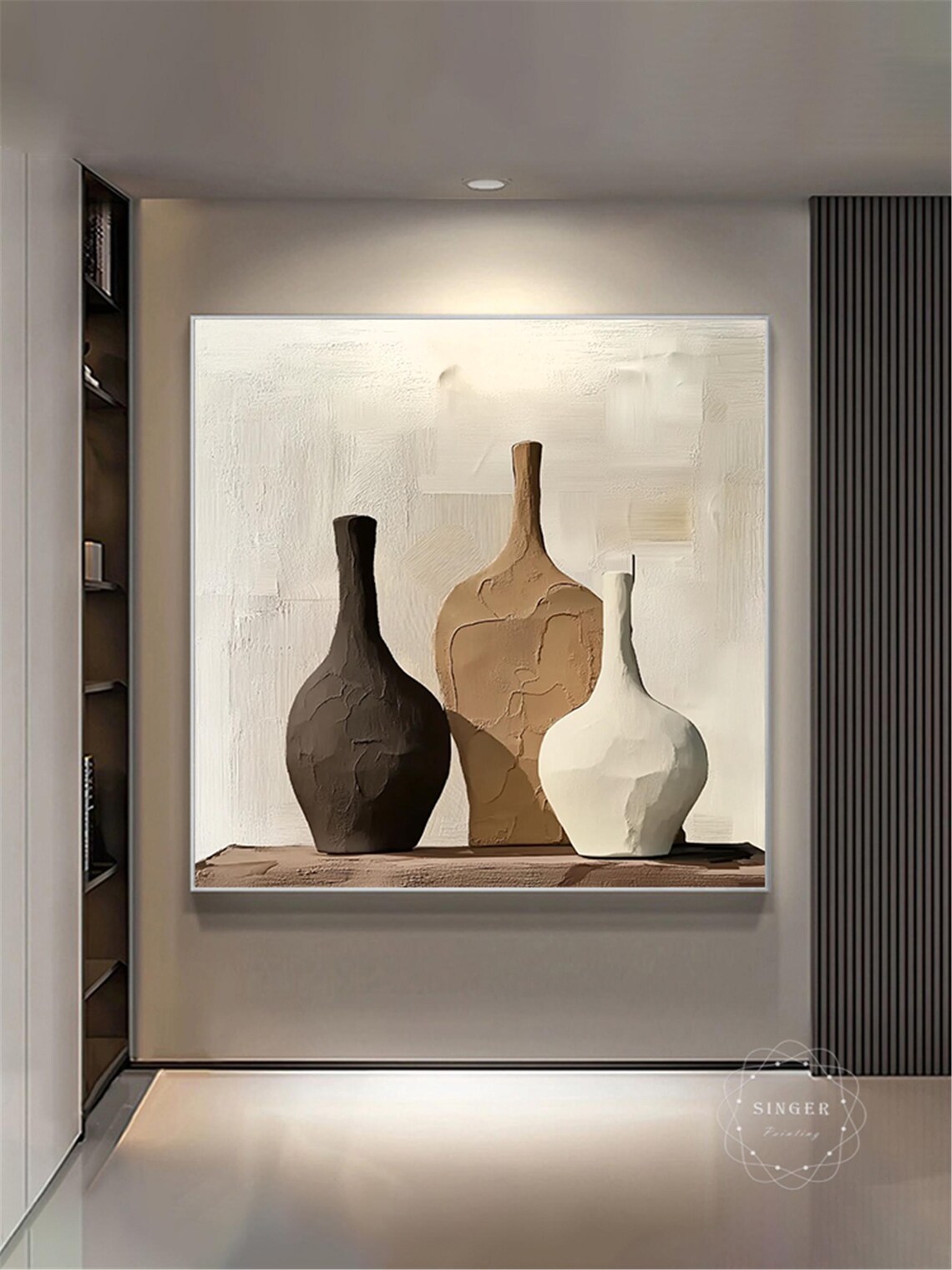 Clay Vases Still Life 3D Textured Impasto Painting Neutral Wall Art - Image 5