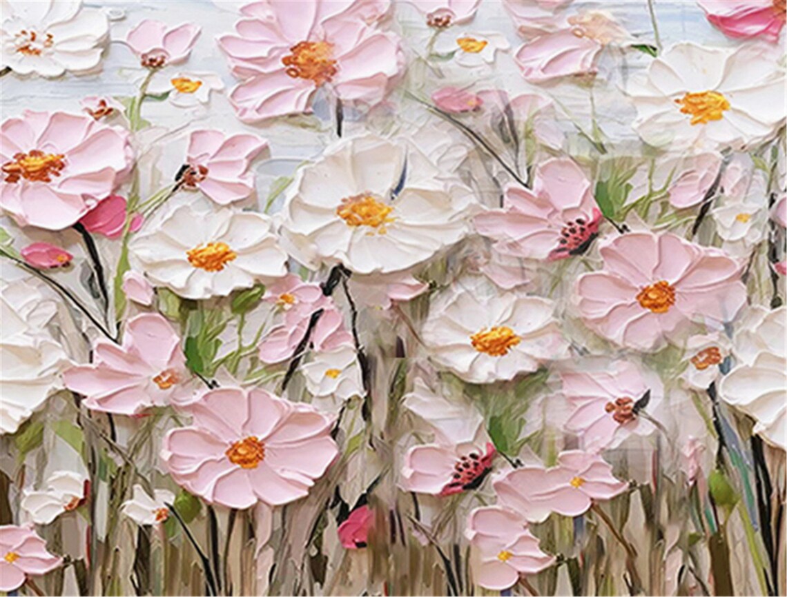 Pink White Cosmos Meadow Golden Stems Panoramic Spring Wall Art - Image 5