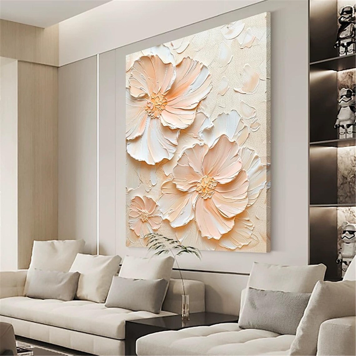 Beige Blush Large Blossom 3D Textured Floral Painting Poster - Image 2