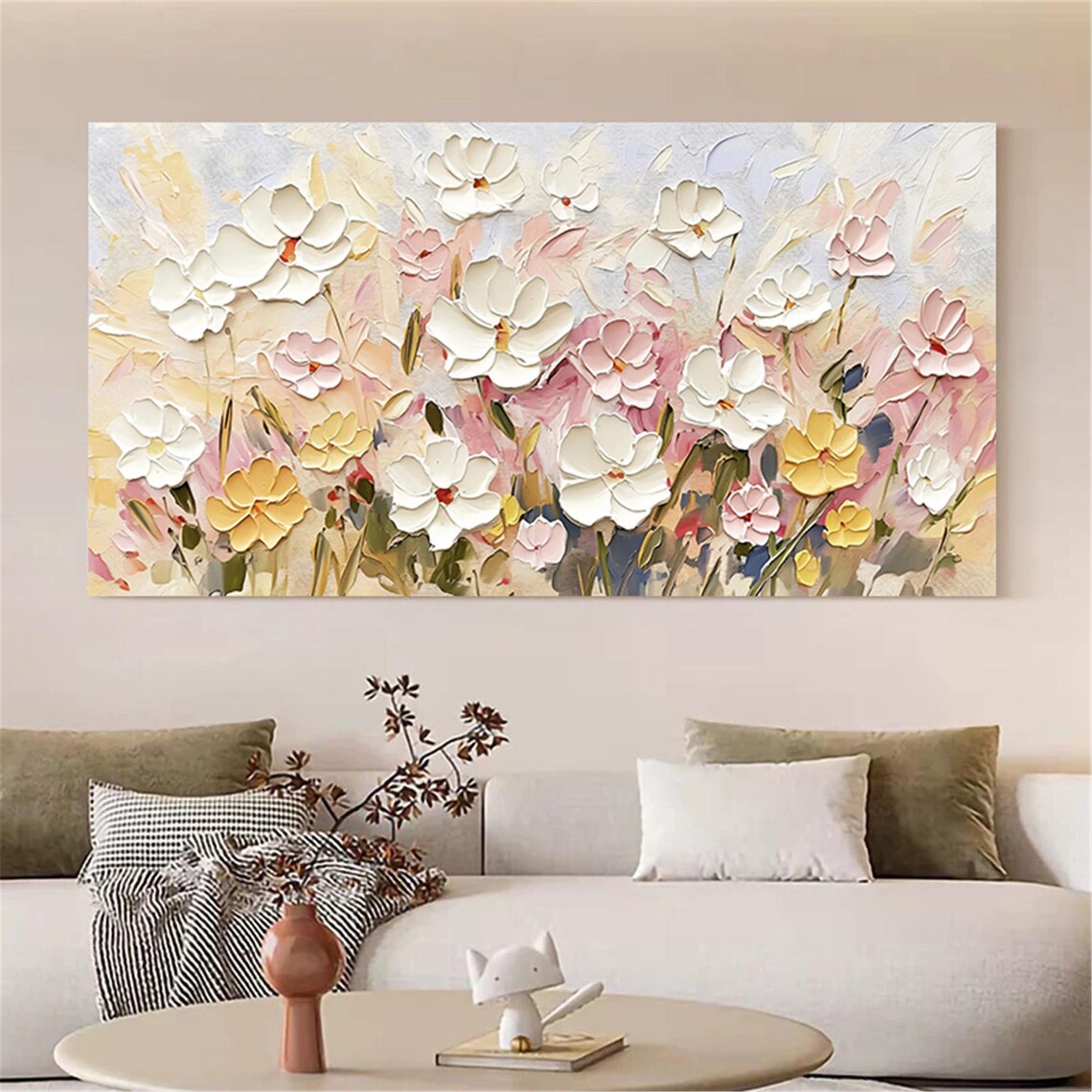White Yellow Pink Wildflower 3D Textured Floral Painting Poster - Image 4