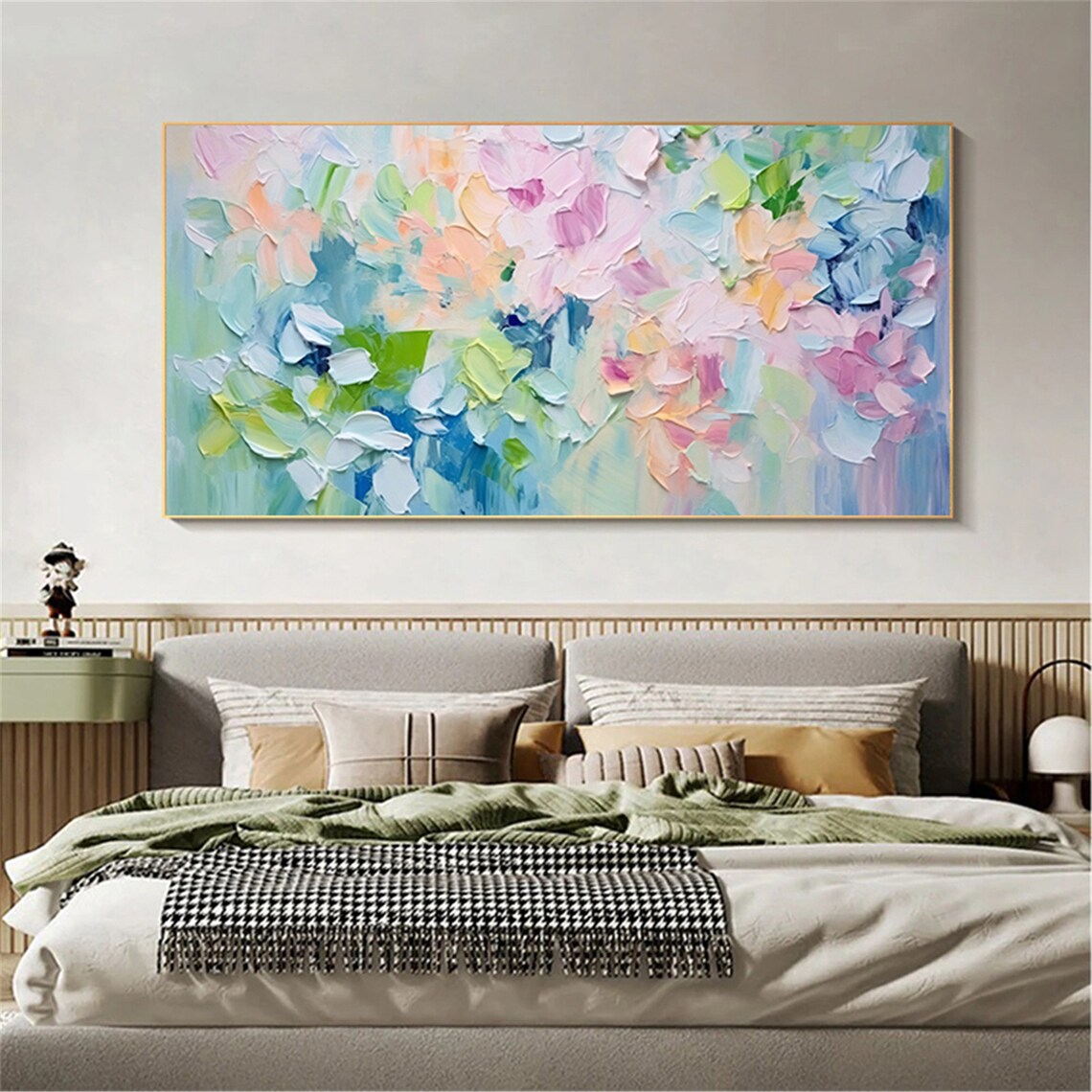 Soft Pastel Blue Pink Abstract Floral 3D Textured Painting Poster - Image 3
