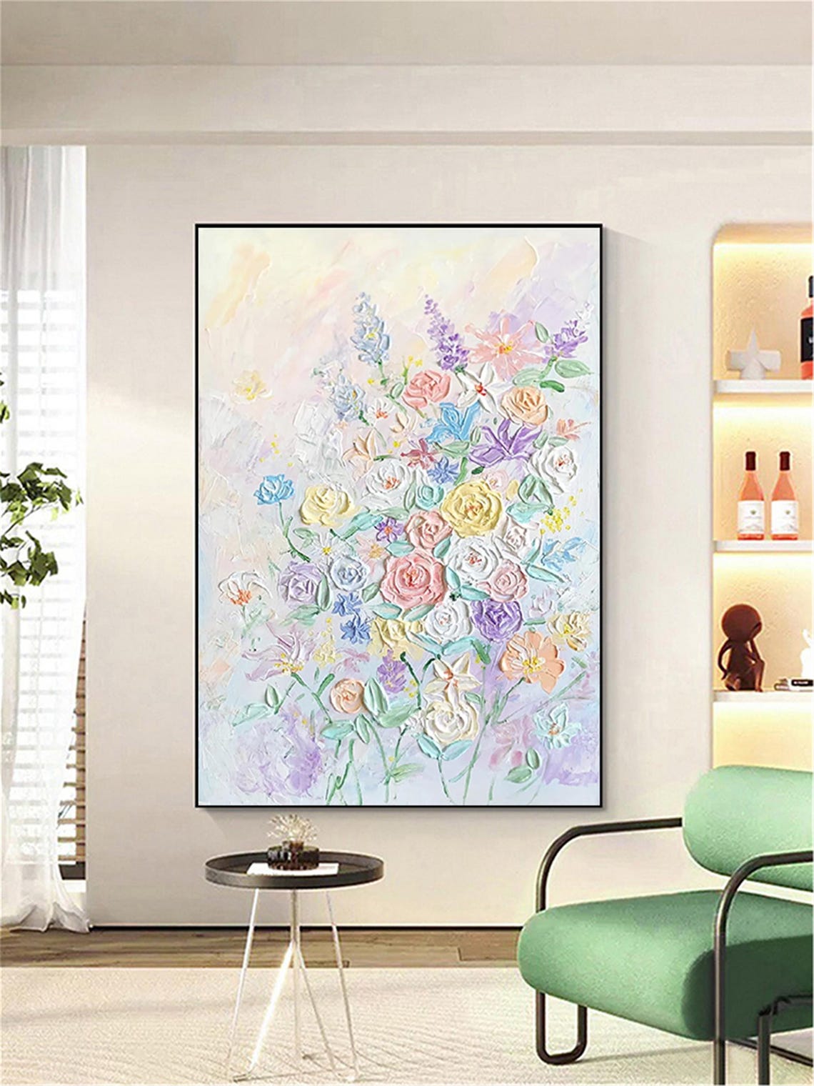 Pastel Bouquet Roses Wildflowers 3D Textured Floral Painting Poster - Image 3