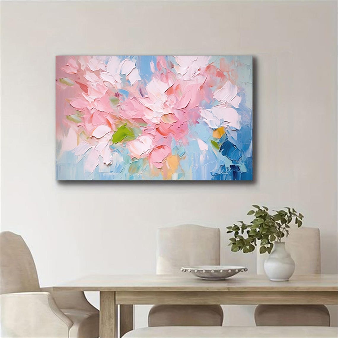 Pink Blossom Cluster Sky Blue Panoramic Soft Floral Wall Art - Image 3
