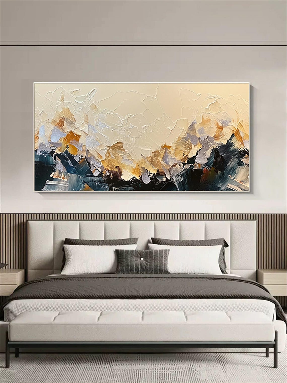 Navy Gold Mountain Abstract 3D Textured Panoramic Painting Wall Art - Image 3