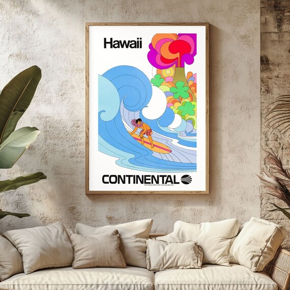 Hawaii Print Wall Art Hawaiian Surf Mid Century Modern Decor Travel Poster Beach Prints Tp24