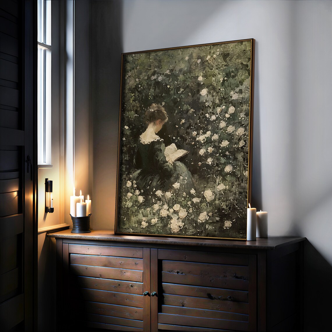 Woman Reading Art Print, Moody Summer Victorian Decor - Image 2
