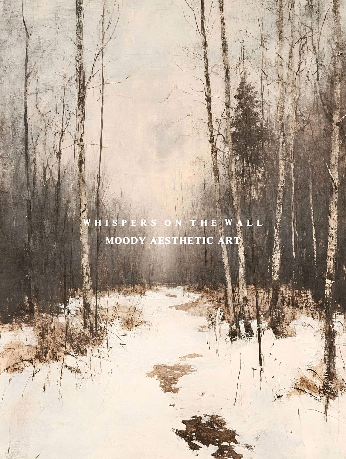 Misty Bare Birch Forest Winter Path Snow Vintage Style Poster - Image 5