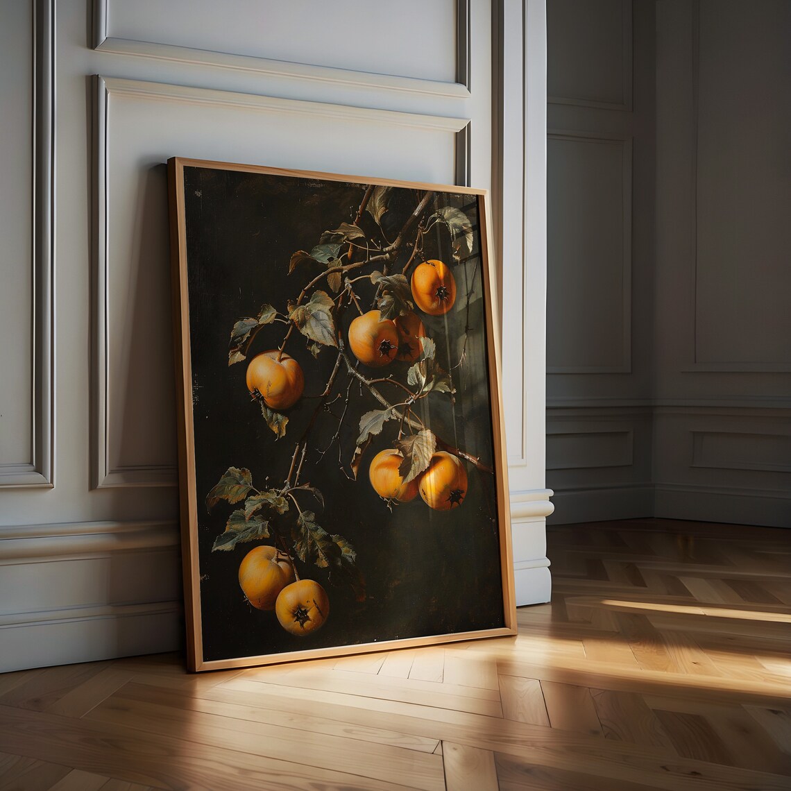 Persimmons Art Print Kitchen Wall Art Moody Vintage Still Life Painting Fruit Art - Image 3