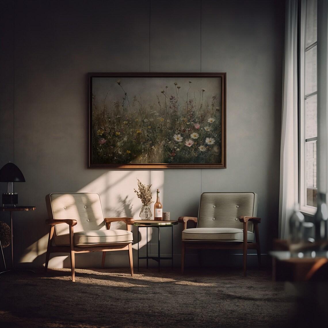 Muted Wildflower Landscape, Moody Floral Art Print - Image 2