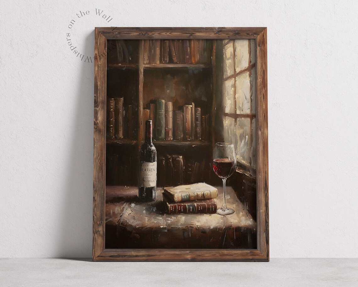 Wine And Books Vintage Kitchen Wall Art Print - Image 3