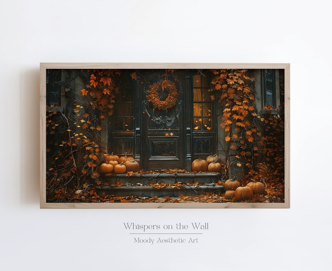 Fall Doorstep Pumpkin Painting, Halloween Wall Art - Image 2