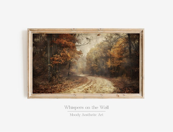 Vintage Fall Forest Landscape Art Print, Moody Autumn