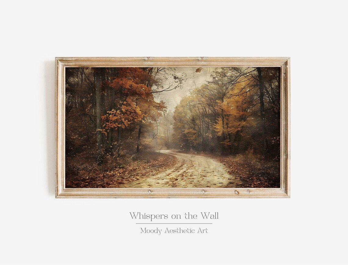 Vintage Fall Forest Landscape Art Print, Moody Autumn