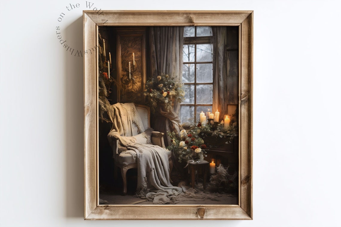 Cozy Christmas Reading Chair Candlelit Window Moody Wall Poster - Image 7